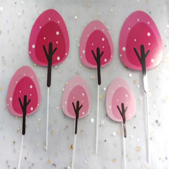 Set cắm bánh kem  set cắm lá cây màu hồng
