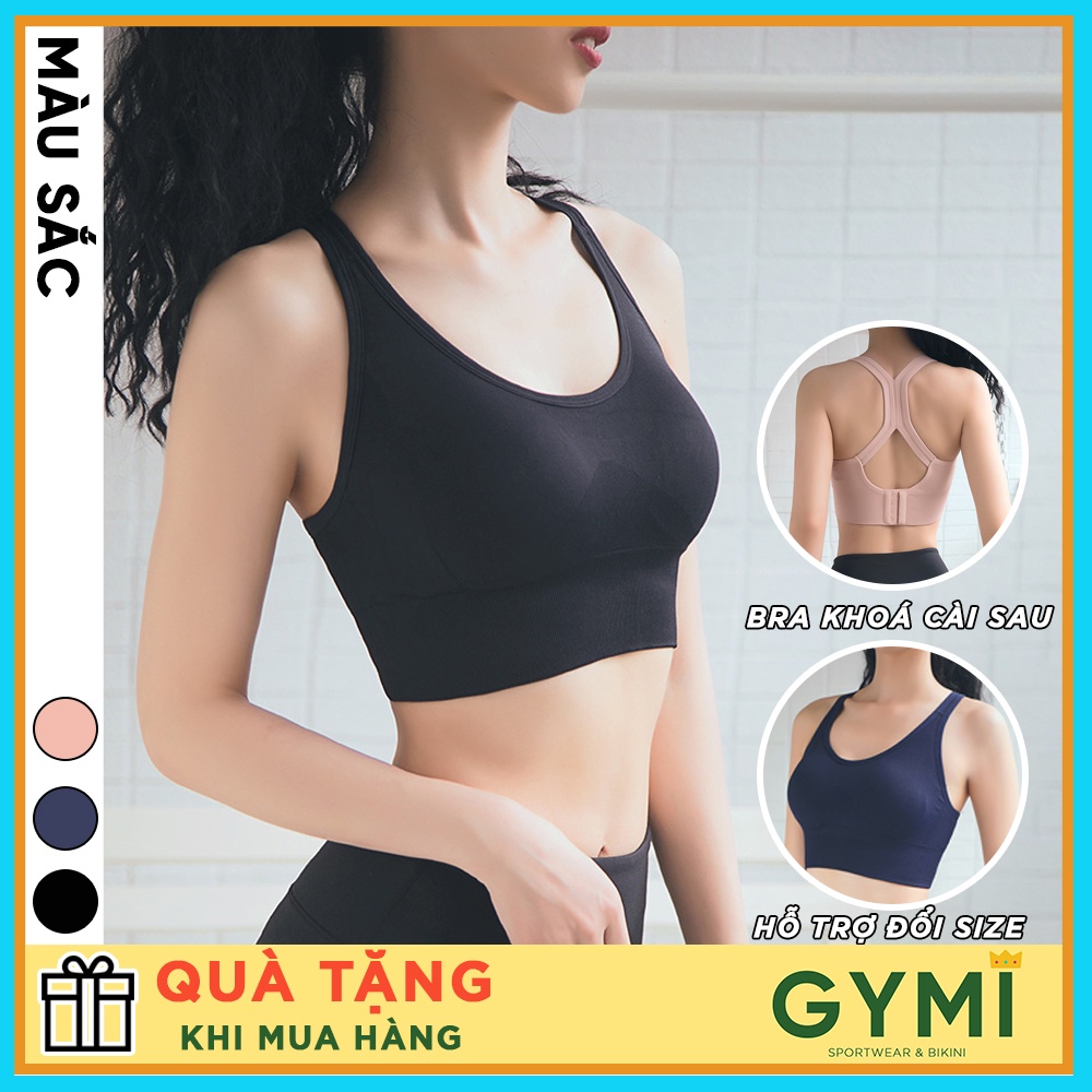 Áo bra tập gym yoga nữ GYMI AL03 dáng croptop thể thao khoá cài 4 nấc kèm mút ngực nâng chống sốc ngực