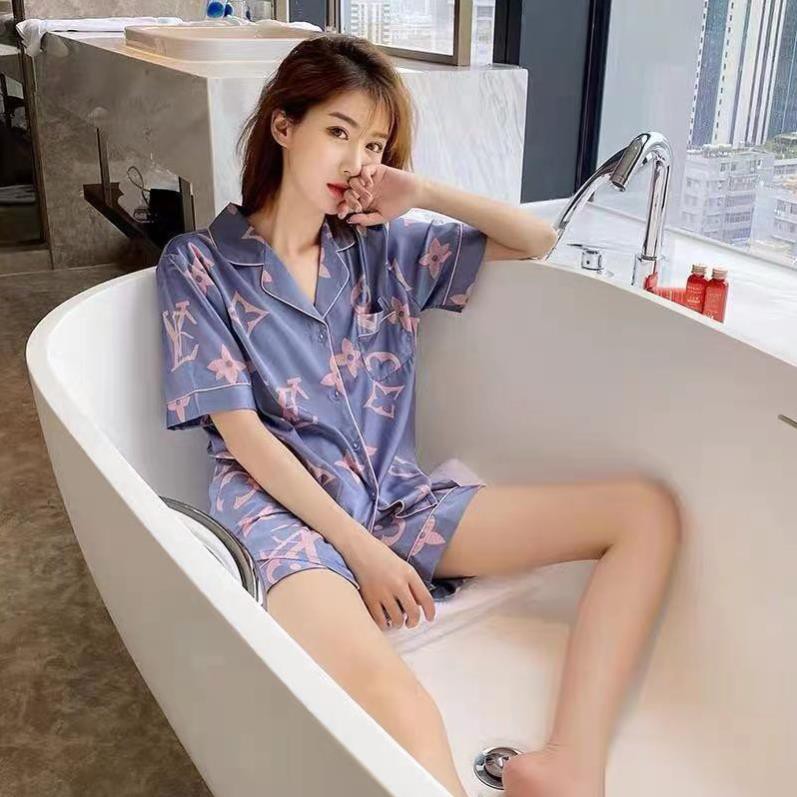 đồ mặc nhàđồ ngủ♫ Pyjama's nữ băng giá hè mỏng áo ngắn ♪ ♪ Hai mảnh lưới đỏ sinh viên nổi tiếng áo vest lụa hè ༴