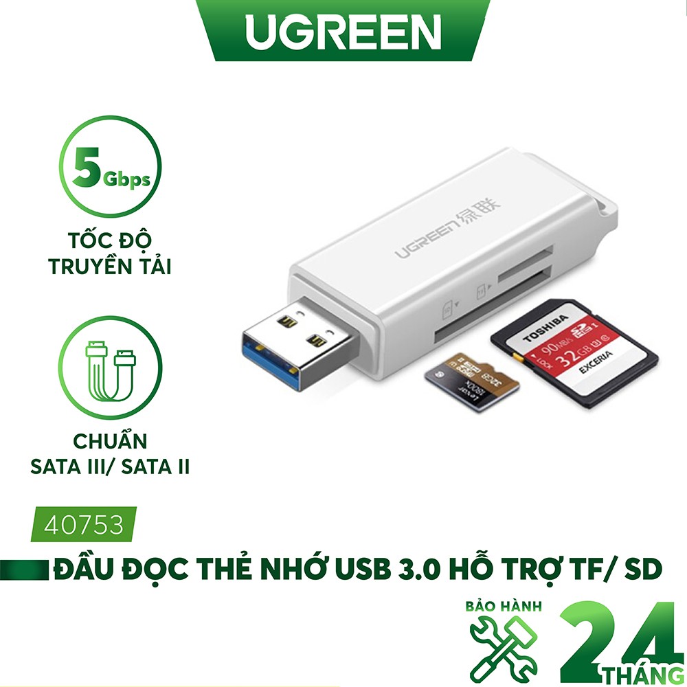 Đầu đọc thẻ nhớ SD và TF dạng móc treo USB 3.0 UGREEN CM104