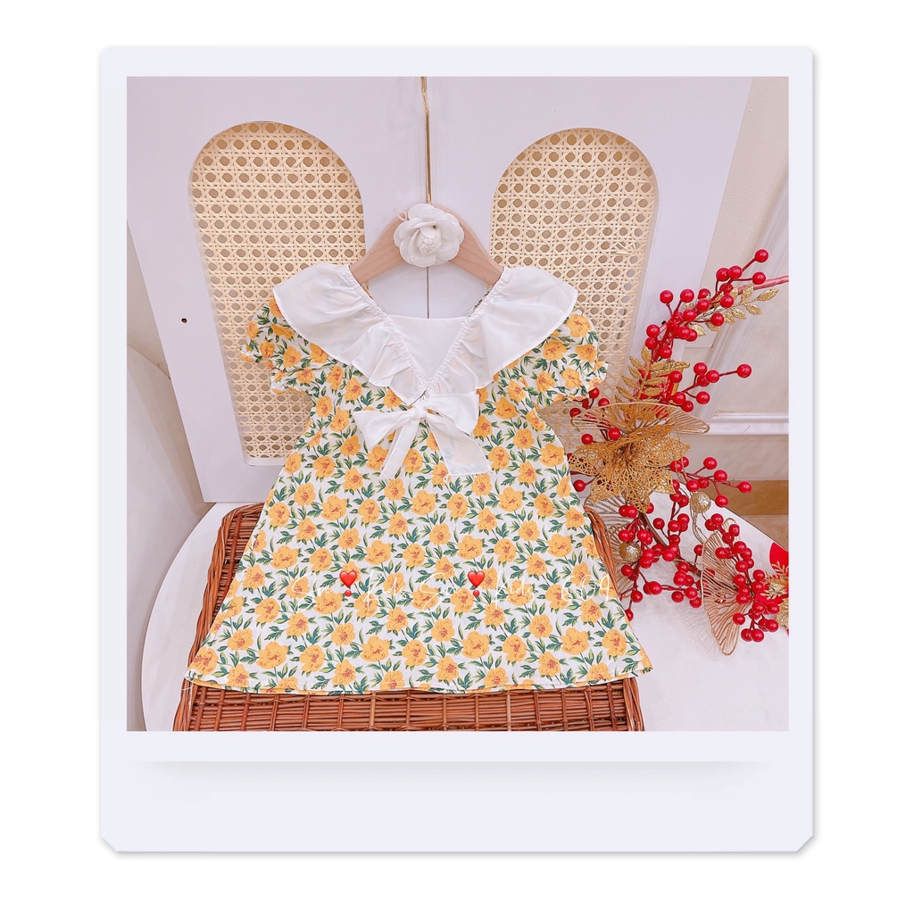 Váy hoa nhí bé gái , váy babydoll hoa cổ trắng bèo tay dễ thương cho bé
