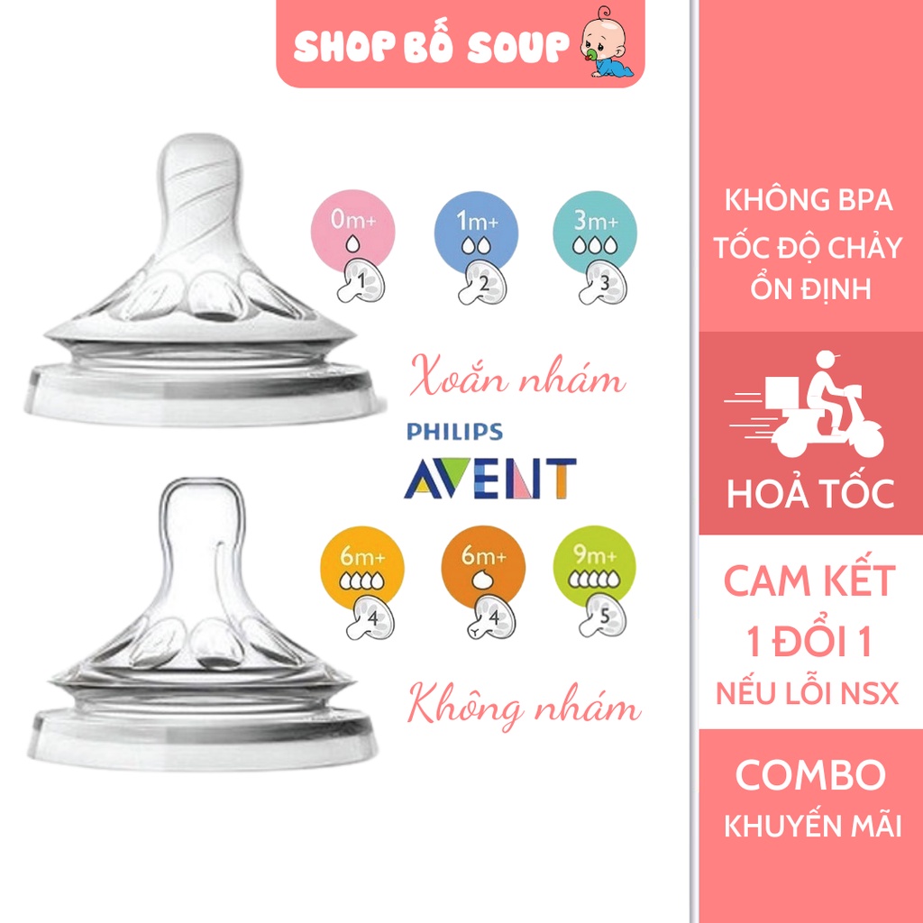 Núm Ti Philips Avent Natural Cổ Rộng Đủ Size 0-5 Cam Kết Chính Hãng