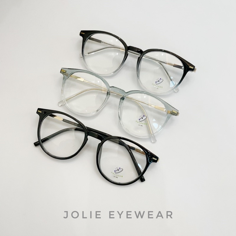 Kính không độ,Gọng kính mắt phối kim loại ombre xinh xắn form tròn Jolie Eyewear 19088 chống ánh sáng xanh, UV400