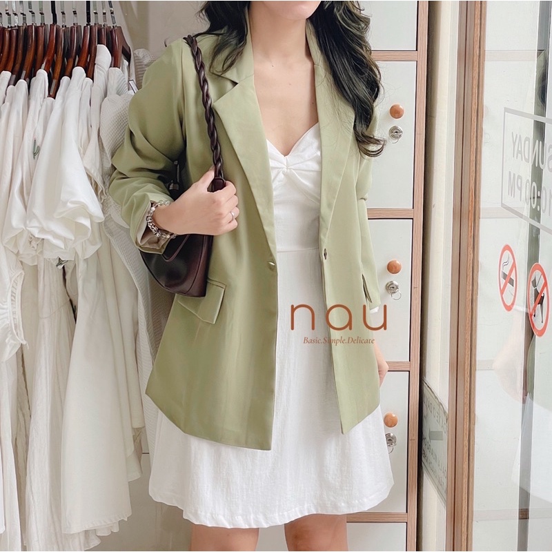 Áo blazer tay dài 2 lớp có túi vải siêu dày dặn màu Nâu - Đen - Hồng nude - Xanh - Kem | BigBuy360 - bigbuy360.vn