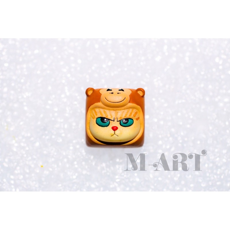 Nút bàn phím mèo dễ thương và chiếc mũ khỉ con - meowy artisan keycaps