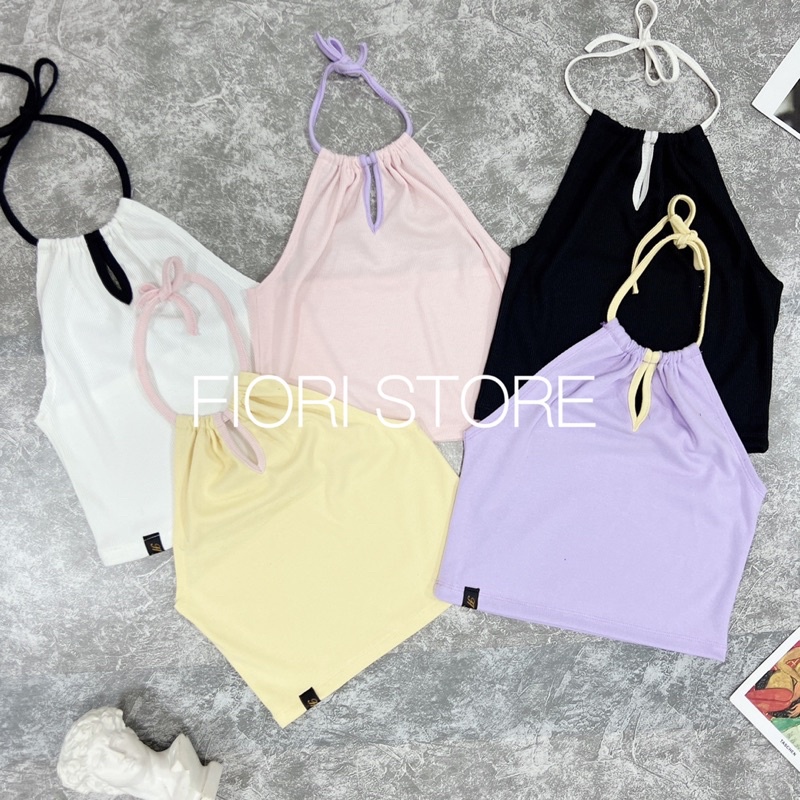 Áo Croptop Cổ Yếm Cột Dây Gam Màu Pastel Xinh Xắn Dễ Thương 350 FIORI STORE