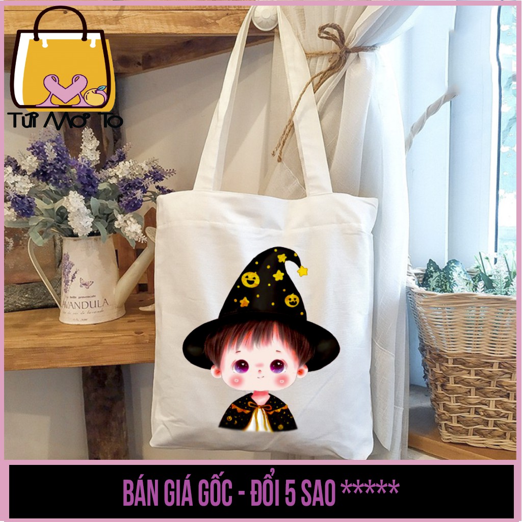 Túi tote VUÔNG có khóa kéo in hình CÔ CẬU BÉ dễ thương cute - Túi Mơ To store