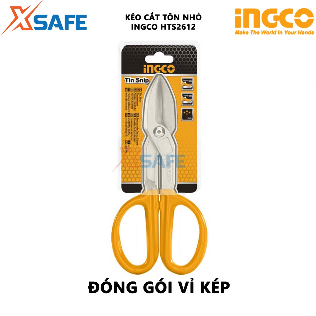 Kéo cắt tôn nhỏ INGCO HTS2612 Dụng cụ cắt tôn kích thước 12 inch, tay cầm thoải mái, đóng gói vỉ kép chắc chắn - [XSAFE]