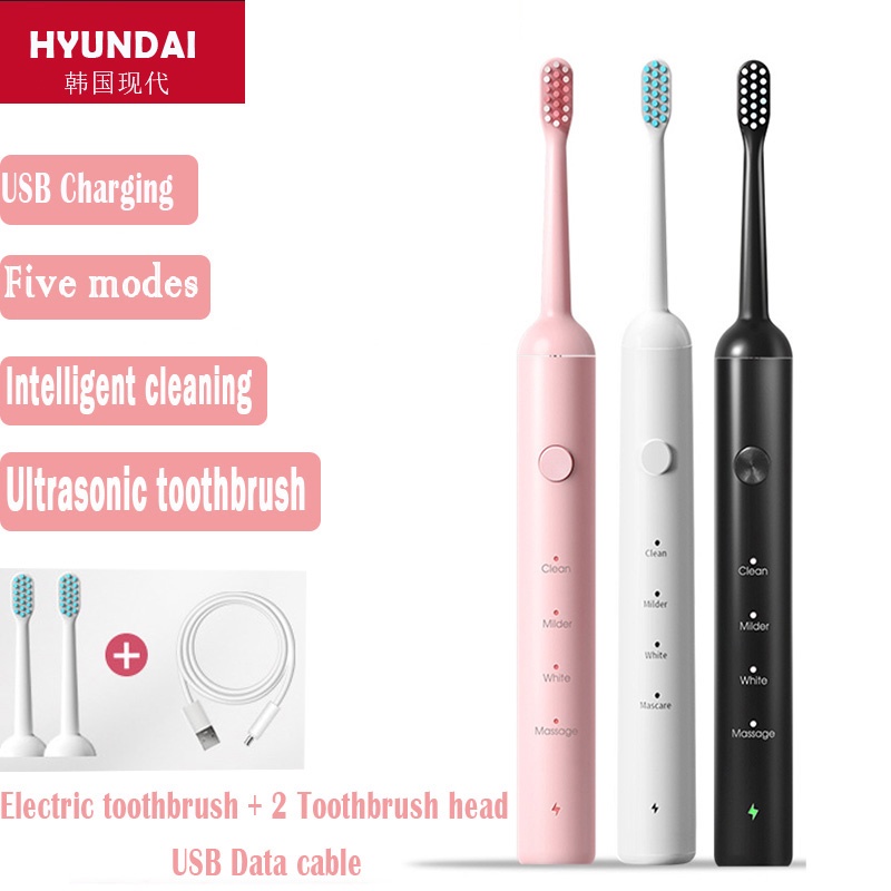 Bàn Chải Đánh Răng Điện 4 Chế Độ Sạc USB Chống Nước Thông Minh 2 Đầu Thay Thế Cho HYUNDAI Sound Wave
