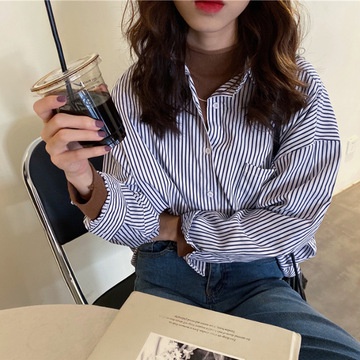 Áo sơ mi kẻ sọc phong cách Hàn Quốc thiết kế mới dành cho nữ