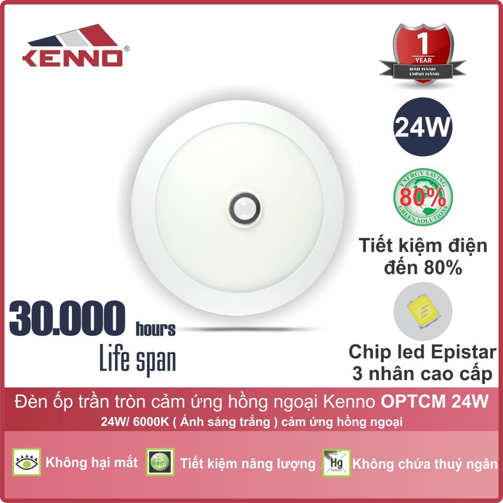 Đèn LED ốp trần cảm ứng chuyển động KENNO OPTCM (Tròn)