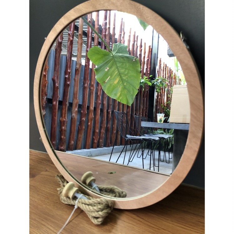 Gương soi mặt ,gương tròn viền gỗ decor trang trí treo dây thừng tặng full phụ kiện đường kính 30cm MIRRORTOCTOC