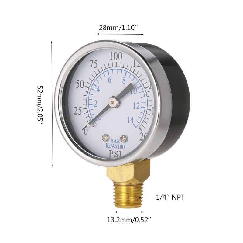 Đồng Hồ Đo Áp Suất Nước / Nhiên Liệu Mini Ren Kim Loại 1 / 4 &quot;0-200psi / 0-14bar