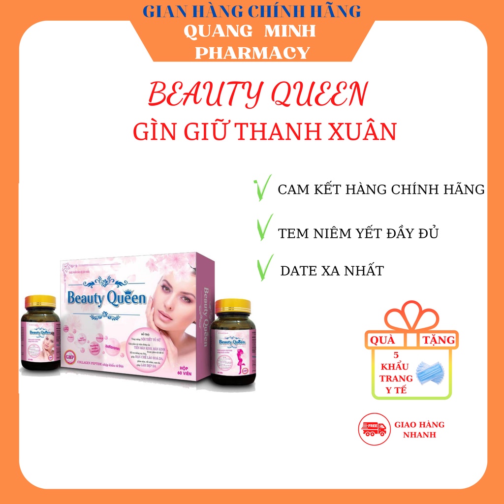 Viên uống giúp đẹp da, tăng cường nội tiết tố, giúp giảm triệu chứng tiền mãn kinh Collagen BEAUTY QUEEN (2 lọ 60 viên)