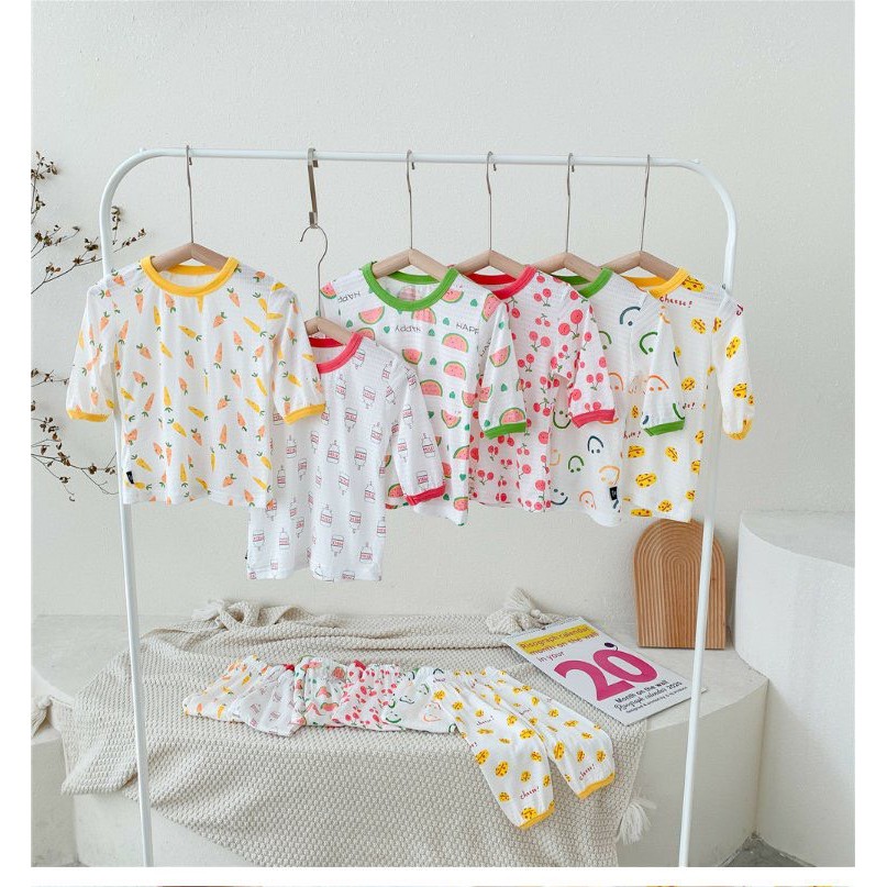 [ DEAL HOT] Bộ lửng tay cho bé gái chất liệu cotton co dãn 4 chiều, mềm mại thoáng mát họa tiết đáng yêu cho bé 8-18kg