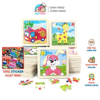 Đồ chơi xếp hình gỗ trẻ em BAPKIDS Tranh ghép hình 9 mảnh cho bé trai bé gái 11x11cm