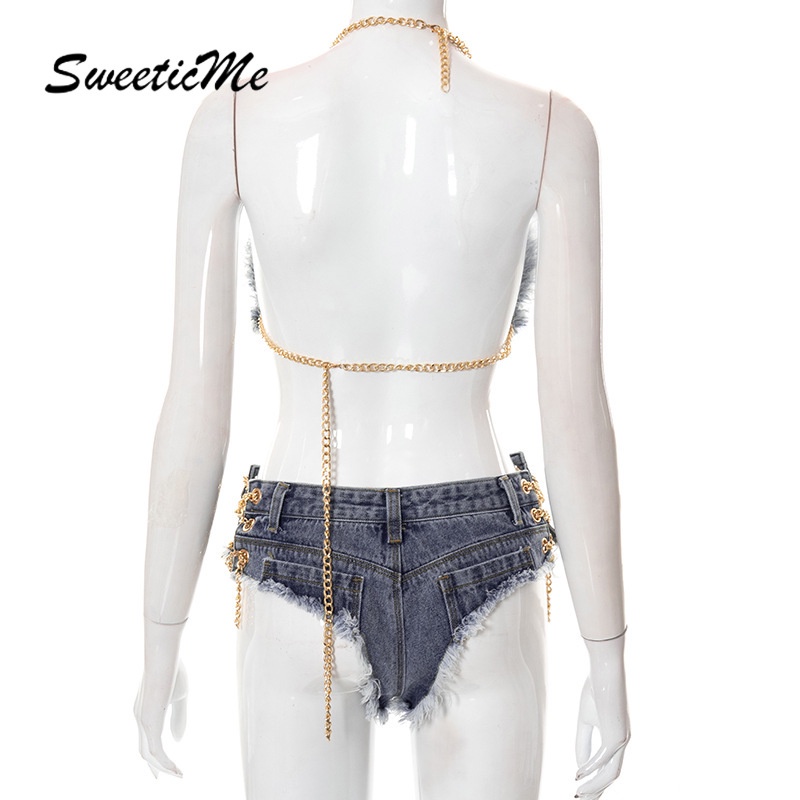 Set Trang Phục SweeticMe Chất Liệu Denim Thời Trang Quyến Rũ Cho Nữ