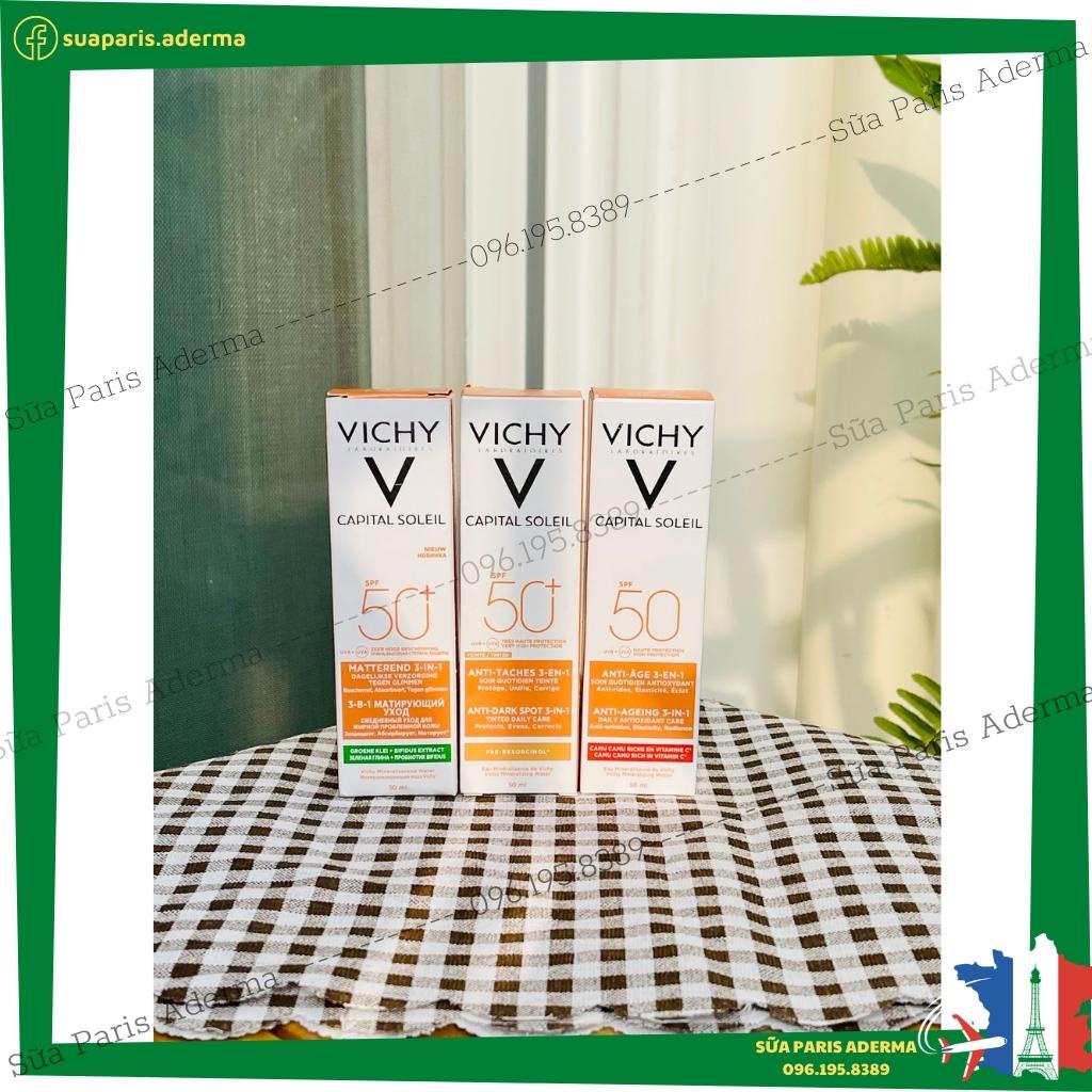 Kem chống nắng Vichy Capital Soleil 3in1 SPF50+ 50ml kiềm dầu, ngăn ngừa nám, nâng tông_Sữa Paris Aderma