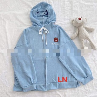 áo khoác nỉ khoá mũ lô gô gấu nâu