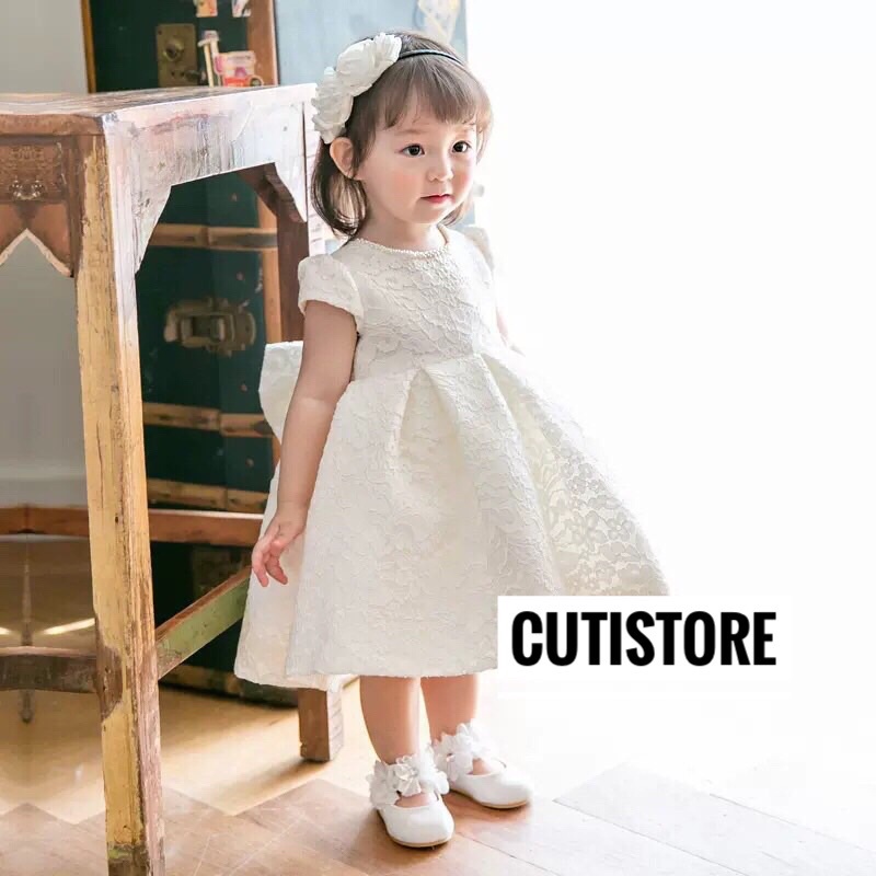 Váy đầm thiết kế gấm xốp vân hoa cho bé gái 8-22kg