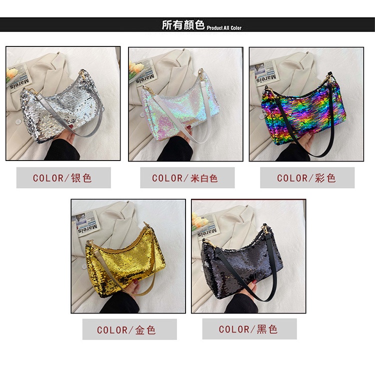 Túi Kẹp Nách Đính Kim Sa Lấp Lánh Nhiều Màu Đơn Giản Thời Trang Cho Nữ
