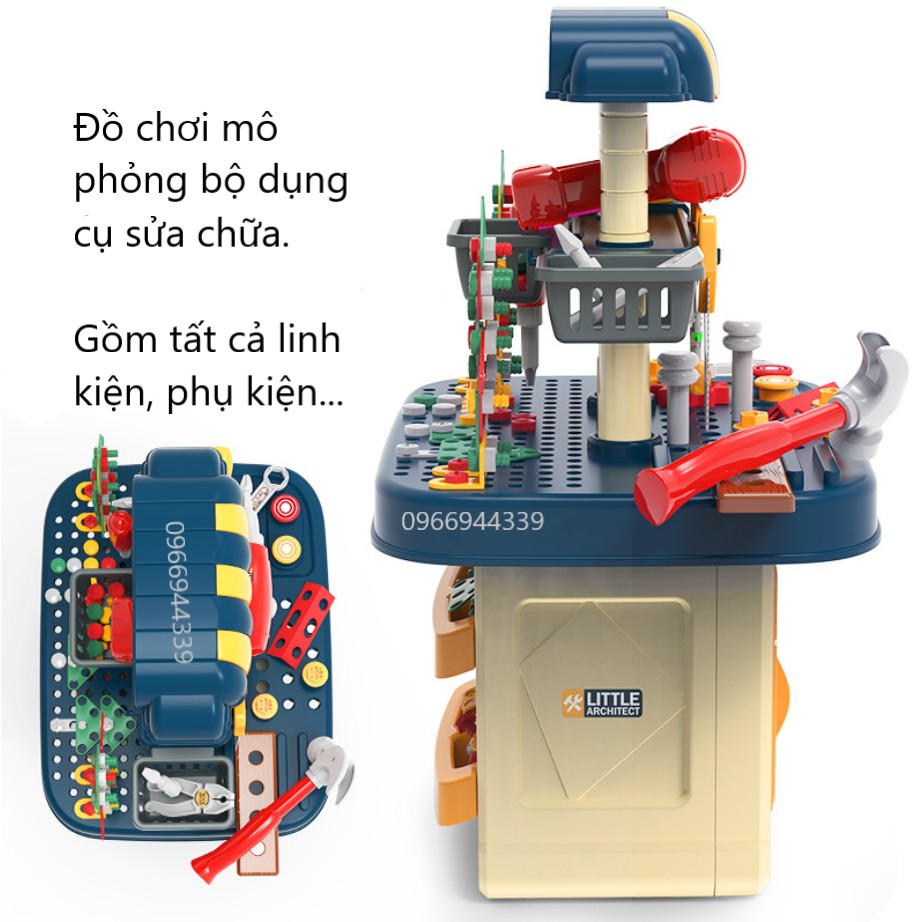 Bộ đồ chơi kỹ sư sửa chữa, máy khoan vặn vít tháo lắp, dụng cụ cho bé trải nghiệm thực tế Montessori