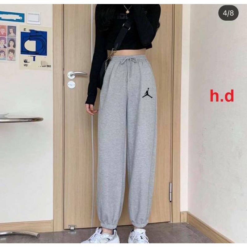Quần bom chun ống dáng Jogger bo gấu Logo Người; Cam sọc🍀Chất thun su🍀Hàng loại 1 ko xù lông🍀Thời trang Unisex Thu Đông