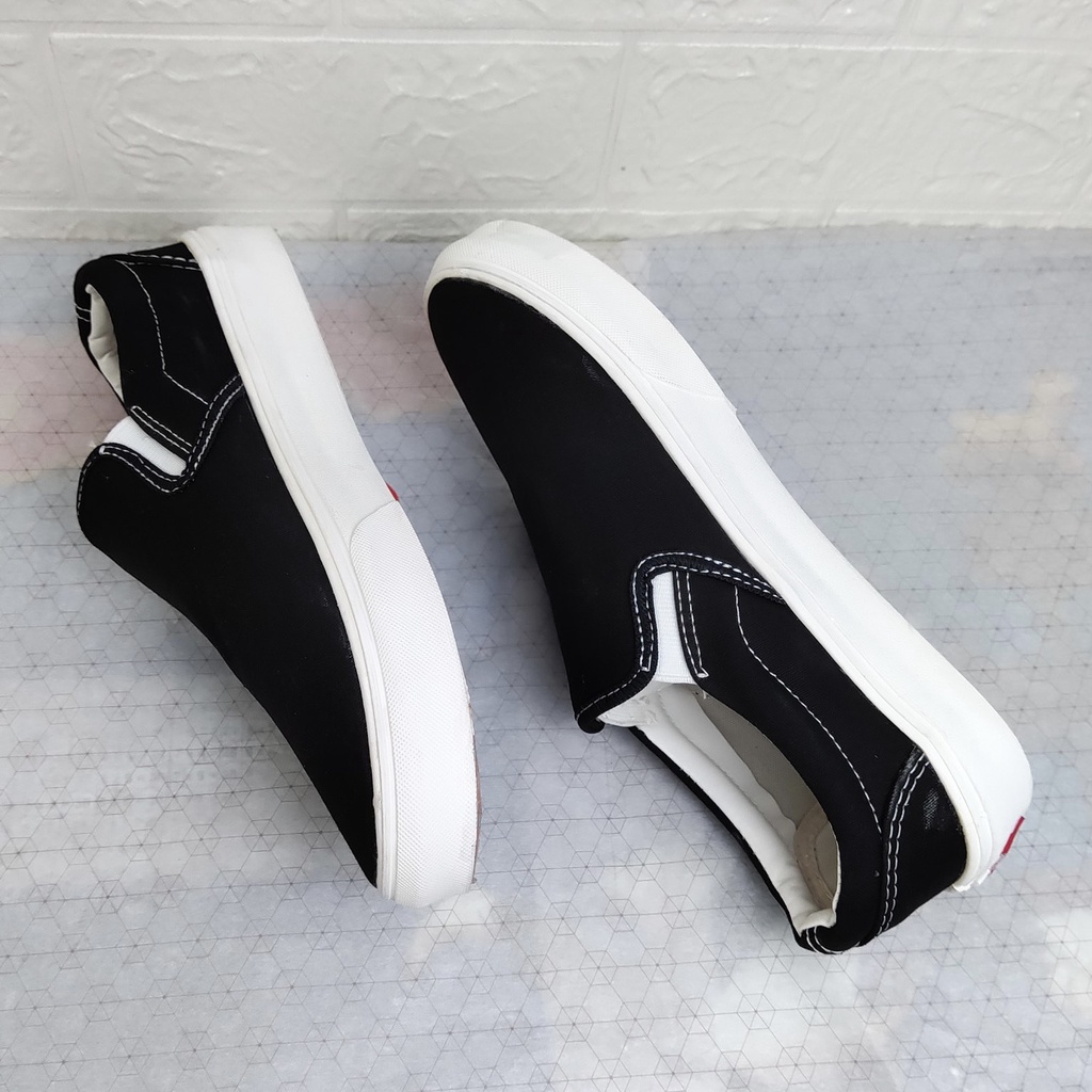 Giày Van Slipon Đen, Giày Lười Đen Nam Nữ Fullbox