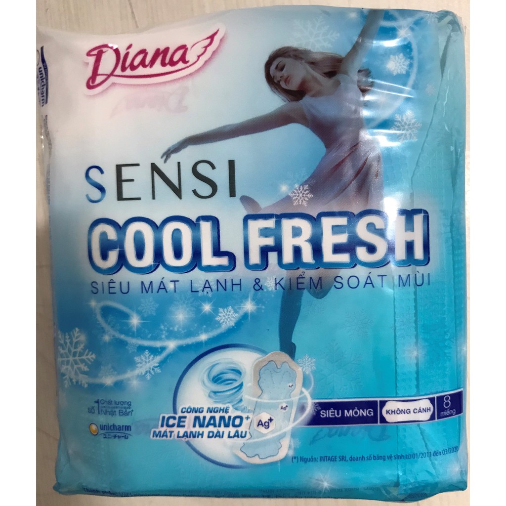 BVS Diana Sensi Cool Fresh Siêu Mỏng Cánh/Không Cánh 23cm gói 8-20 miếng