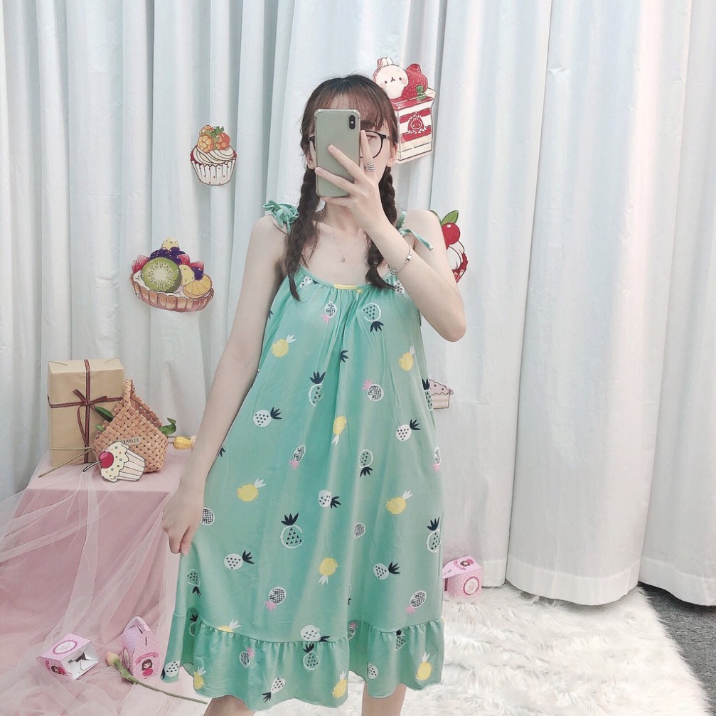 Đầm 2 dây thắt nơ vai , ( Minh Thư) chất liệu thun sữa mềm mại - xinh xắn ( thắt nơ vai ) VD-02 S017