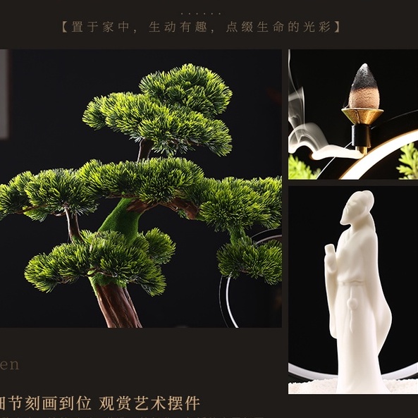 Đồ trang trí cây thông bonsai cao cấp thiền tịnh - Tiểu cảnh may mắn trang trí phòng khách, thư phòng