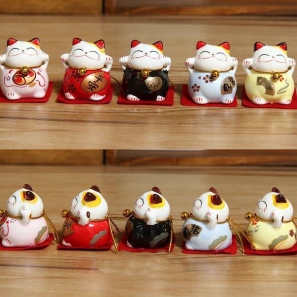 [ GỐM SỨ CAO CẤP ] bộ tượng 5 mèo Nhật Bản Maneki Neko - bộ tượng sứ mini 5 chú mèo thần tài và may mắn