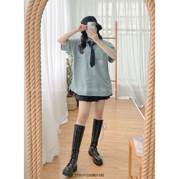 Áo sơ mi tay ngắn Bear thắt cravat áo sơ mi cộc tay kiểu dáng ulzzang Hàn Quốc VM STYLE 21SU112X0801