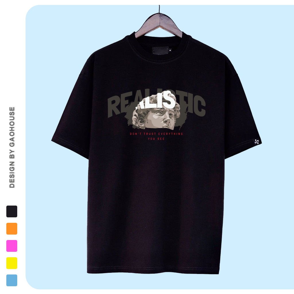 Áo thun Basic REALISTIC Unisex form rộng tay lỡ V197