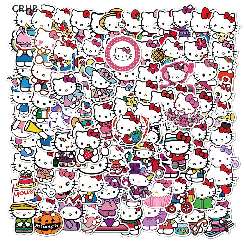 Set 100 Sticker Hello Kitty Dán Laptop Ván Trượt Cho Bé Mới