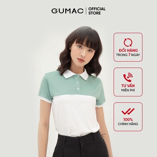 Áo thun polo nữ phối bo GUMAC thiết kế basic, năng động, trẻ trung AMB353