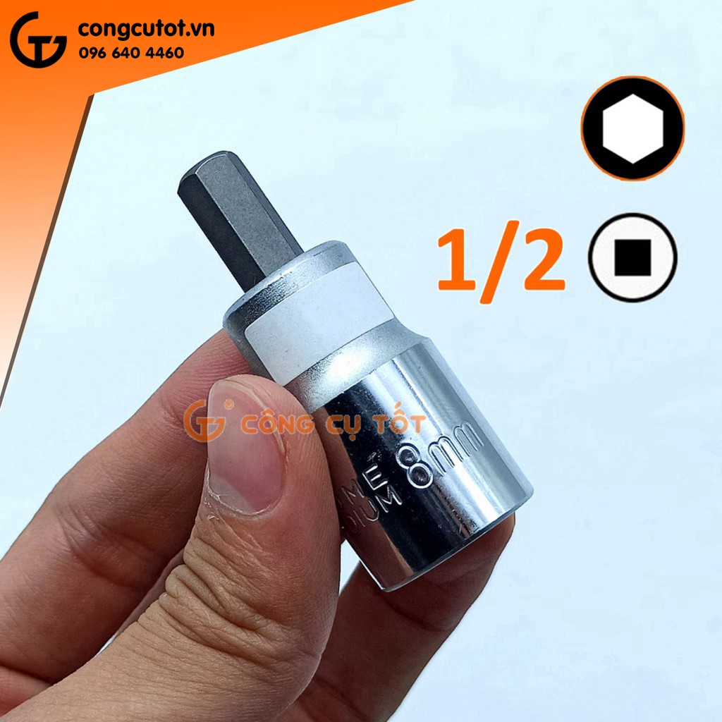 Đầu tuýp 1/2 kèm mũi lục giác thép CRV
