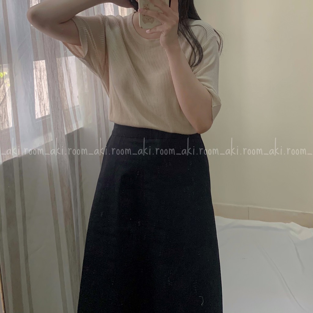Áo len tăm mongtoghi cộc tay cổ tròn chất mềm rủ