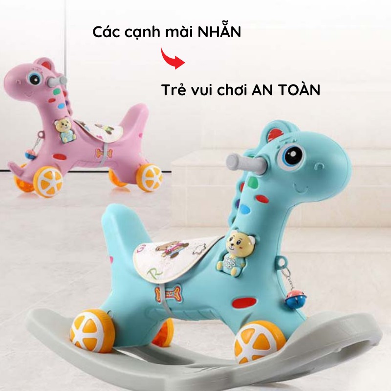 Ngựa bập bênh cho bé có bánh xe kiêm chòi chân AIQ 2 in 1 phát nhạc vui nhộn, xe bập bênh cho bé vận động