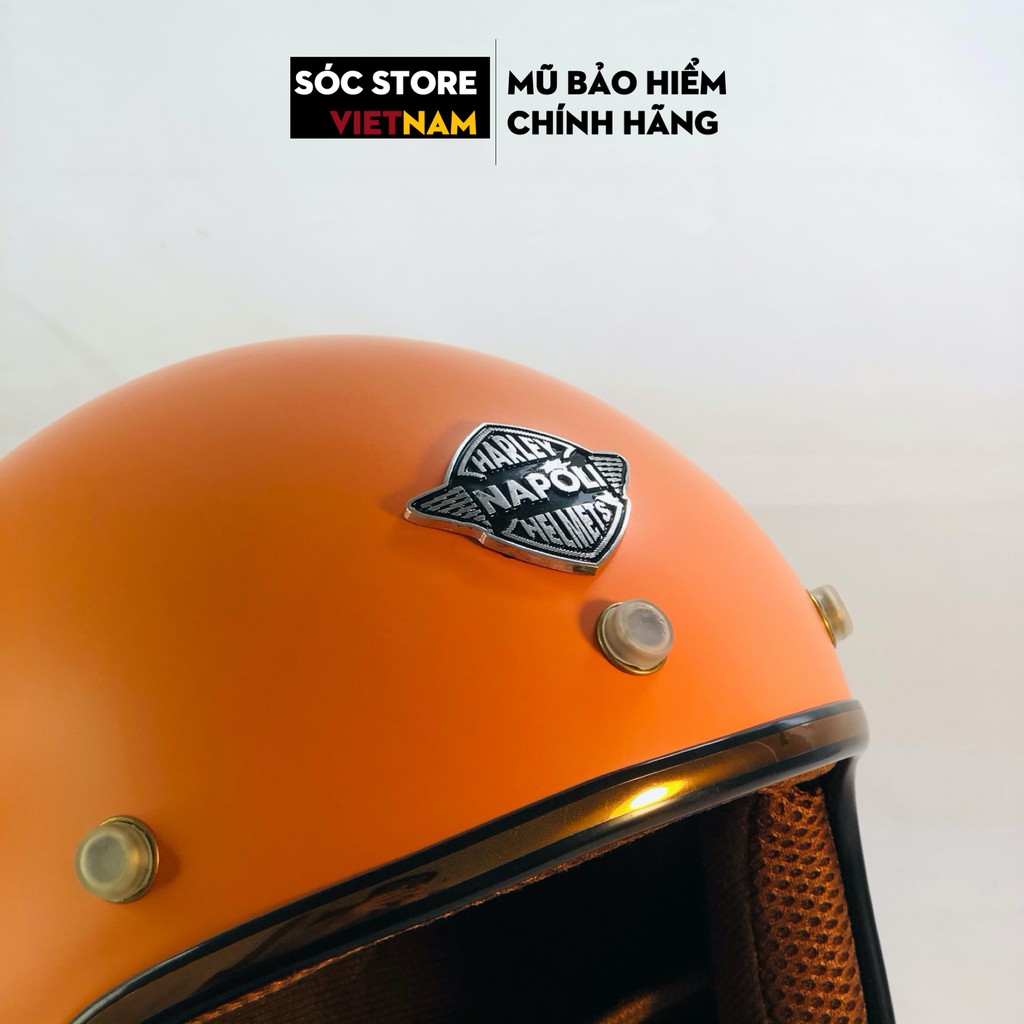 Mũ bảo hiểm 3 phần 4 chính hãng Napoli màu cam, nón bảo hiểm 3 phần 4 nam nữ Sóc Store freesize