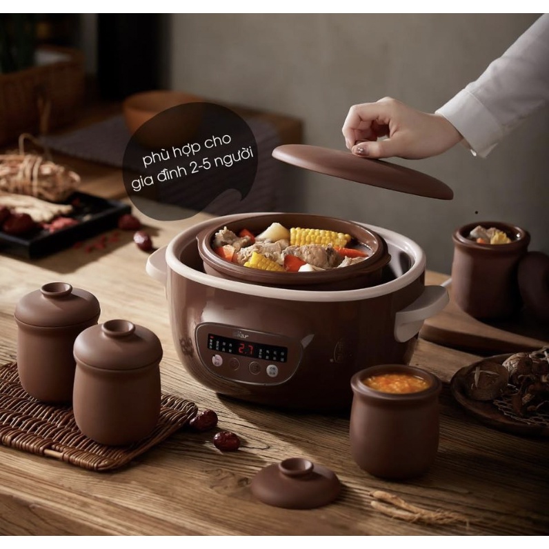 Nồi Nấu Chậm Thố Đất Tử Sa Bear 2,5L Đa Năng Nấu Cháo, Chưng Yến DDZ-C25R6 - Hàng chính hãng, bảo hành 18 tháng