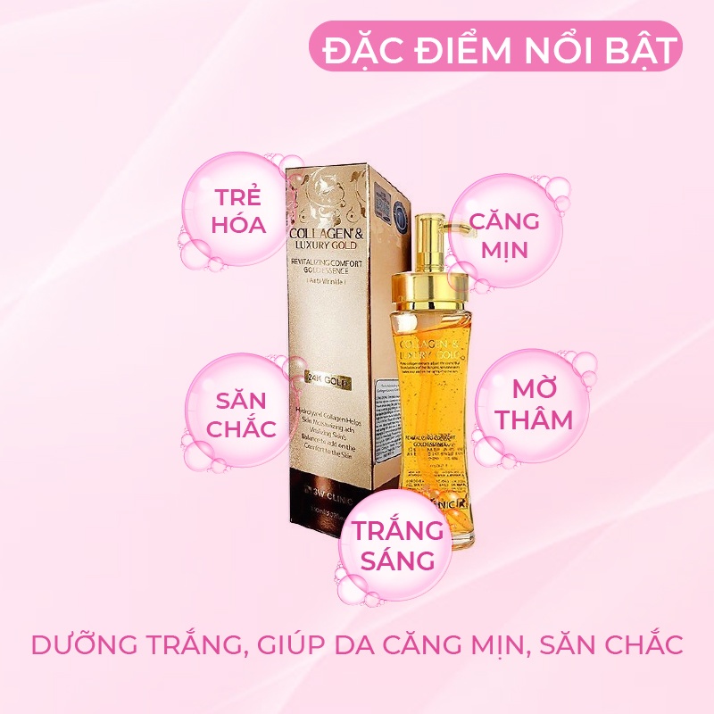 Tinh Chất Serum Vàng 24K Collagen Gold Luxury 3W Clinic Hàn Quốc Tái Tạo Chống Lão Hóa 150ml Giúp Da Căng Bóng