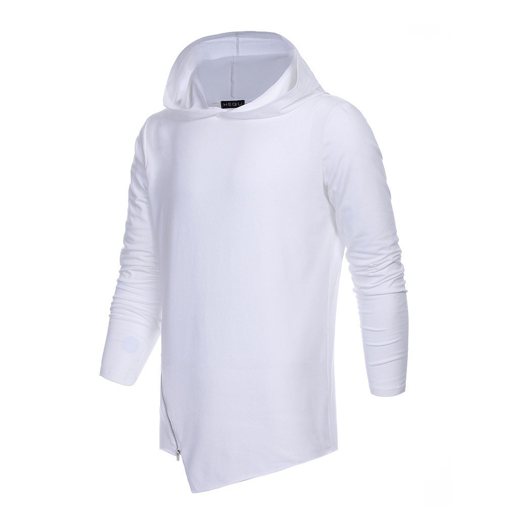 Áo hoodie tay ngắn màu trơn có khóa zip ở vạt áo cho nam