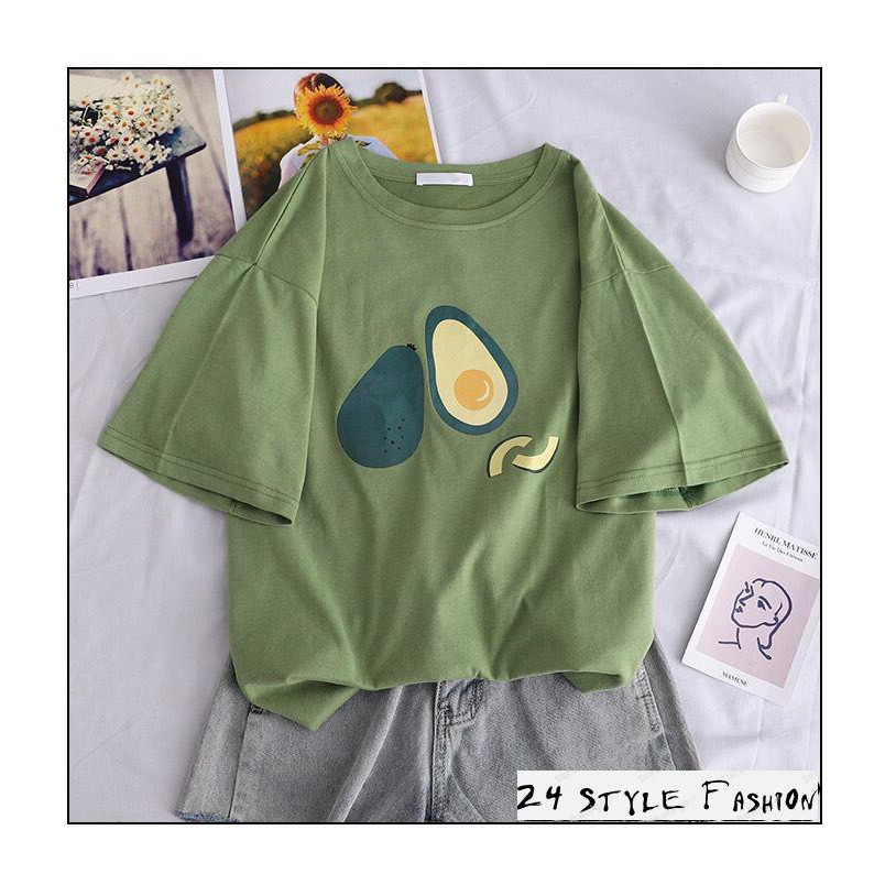 Áo phông, áo thun nam nữ form rộng tay lỡ Unisex Trái Bơ Freesize 70kg HA023