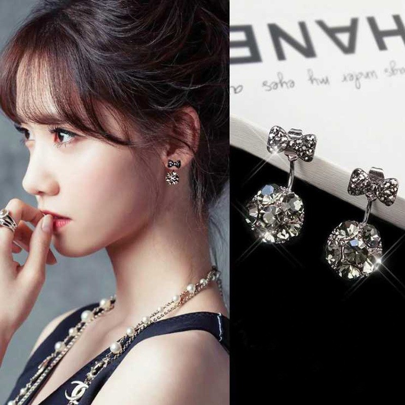 Khuyên tai hình nơ đính đá pha lê phong cách thanh lịch dành cho nữ