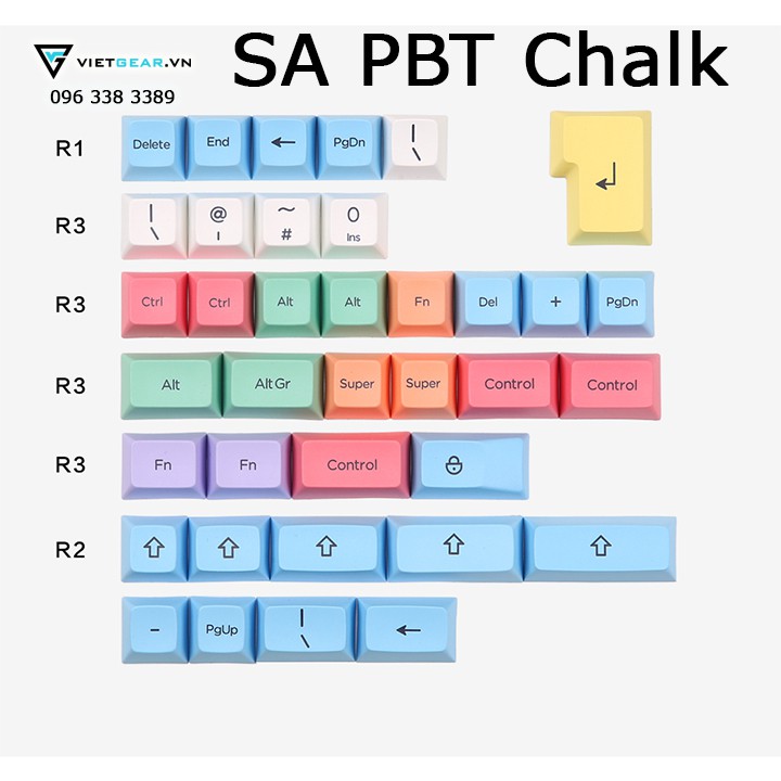 Bộ nút bàn phím SA PBT Chalk 157 nút, tặng kèm keypuller