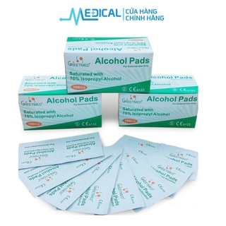 Gạc tẩm cồn alcohol pads greetmed hộp 100 miếng dùng vệ sinh vật dụng nhỏ - ảnh sản phẩm 1