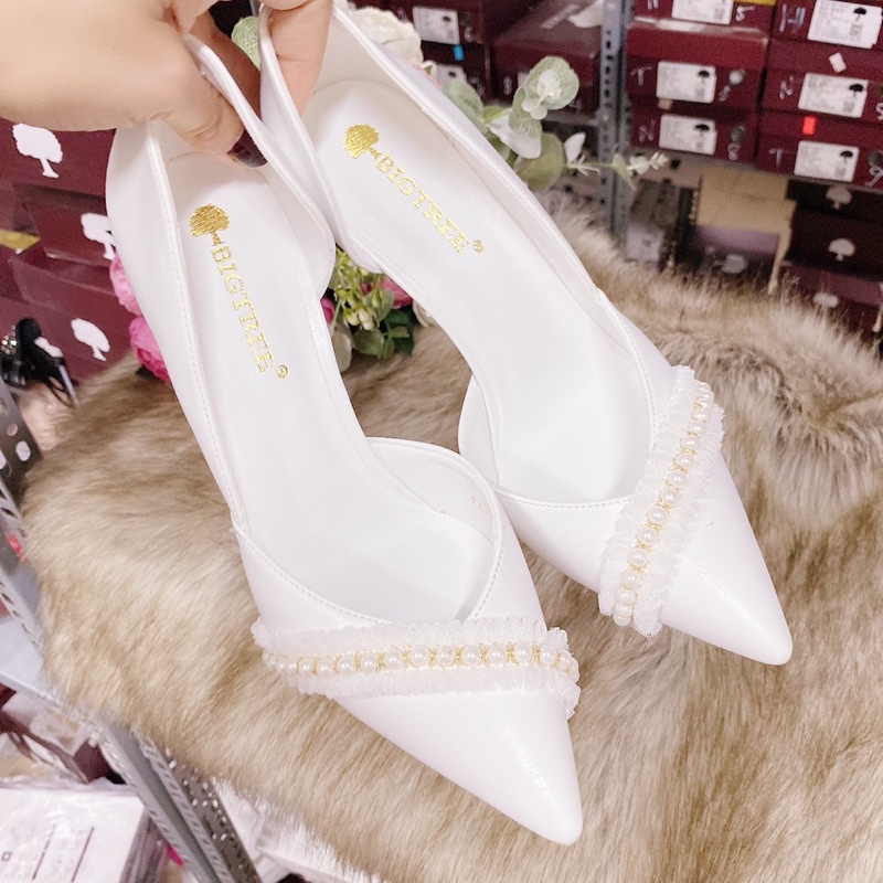 3168-33 GIÀY CƯỚI THIẾT KẾ KHOÉT EO ĐÍNH DẢI CHÂU CAO CẤP (là mẫu tkế thủ công vui lòng chắc chắn trước khi đặt hàng)