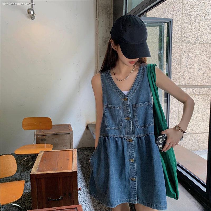 Đầm Yếm Denim Mỏng Không Tay Thời Trang Mùa Hè Mới Dành Cho Nữ S 2021