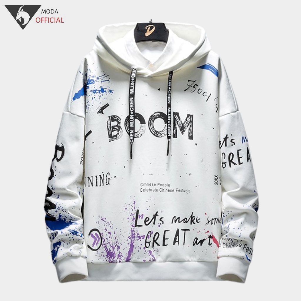 Áo Hoodie - Áo Nỉ Nam Nữ MODA In Hình Chữ BOOM Phong Cách Trẻ Trung Năng Động Tay Dài Vãi NỈ 2 Màu Trắng, Đen